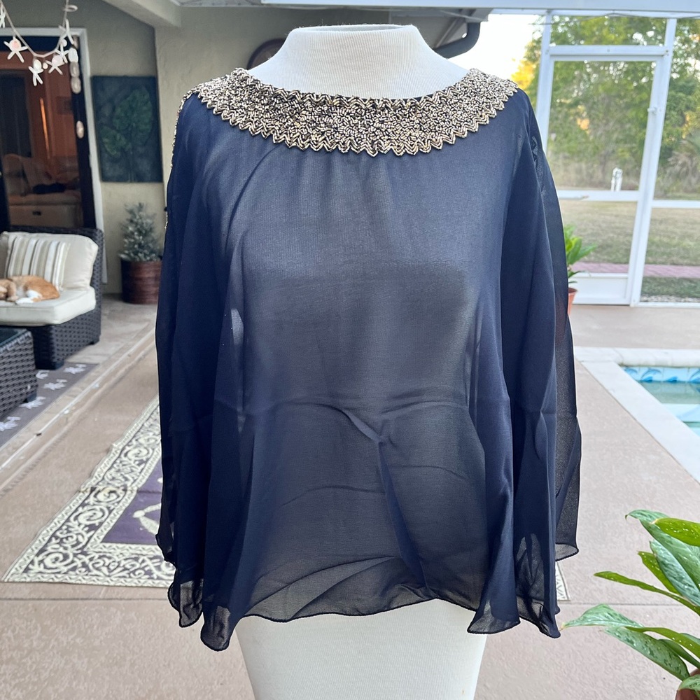 Elegant Black Chiffon Top with Gold Embellishments